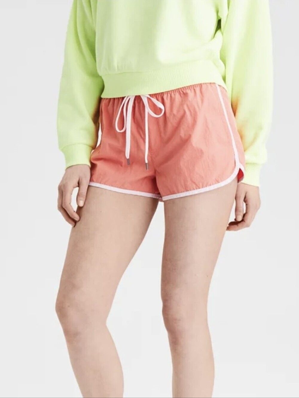 American Eagle Women's High Waisted Nylon Athletic Shorts Coral Medium